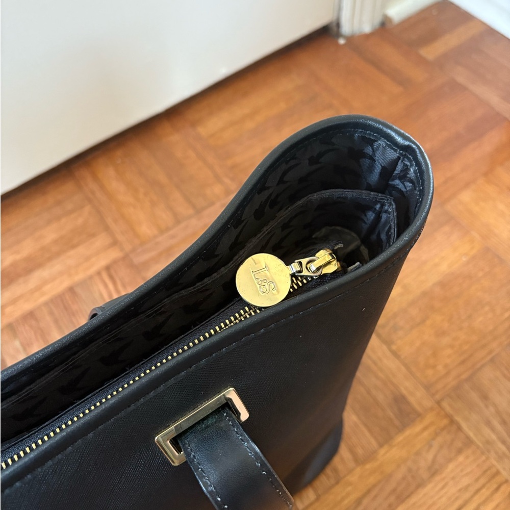 Lo & Sons 13" Seville Black Leather Laptop Tote (+soft travel shell) - Picture 3 of 11